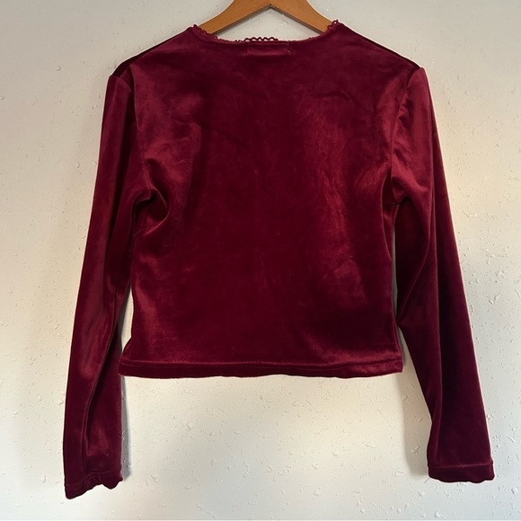 Planet Love Red Velvet V-Neck Long Sleeve Crop Top Medium Holiday Vintage - Picture 4 of 7